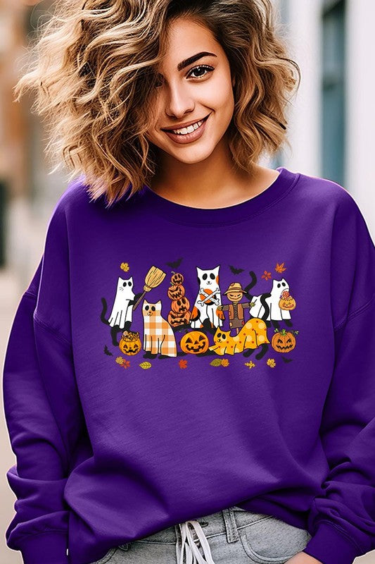 COLOR BEAR "Black Cat Halloween" Graphic Fleece Sweatshirts