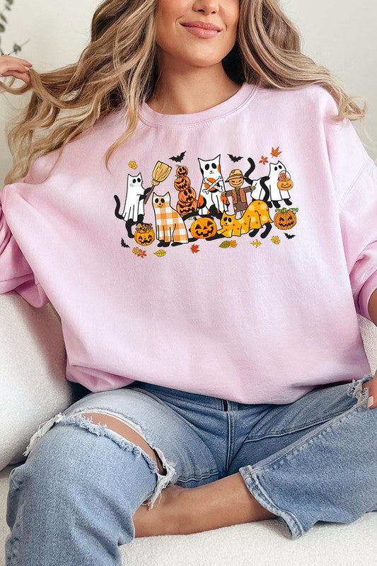 COLOR BEAR "Black Cat Halloween" Graphic Fleece Sweatshirts