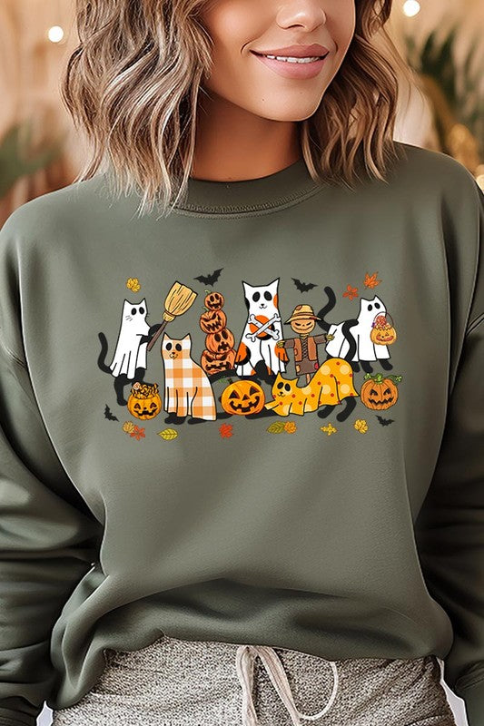 COLOR BEAR "Black Cat Halloween" Graphic Fleece Sweatshirts