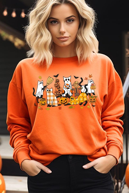 COLOR BEAR "Black Cat Halloween" Graphic Fleece Sweatshirts