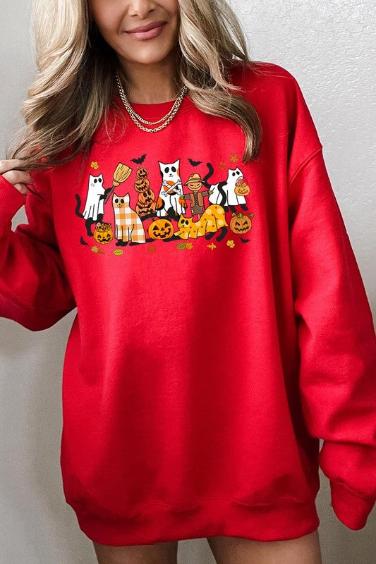 COLOR BEAR "Black Cat Halloween" Graphic Fleece Sweatshirts