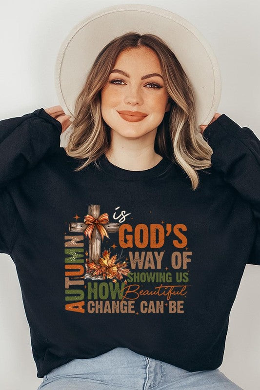 COLOR BEAR "Autumn Is God's Way" Graphic Fleece Sweatshirts