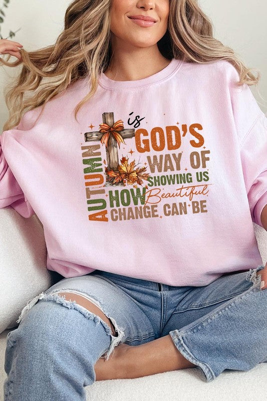 COLOR BEAR "Autumn Is God's Way" Graphic Fleece Sweatshirts