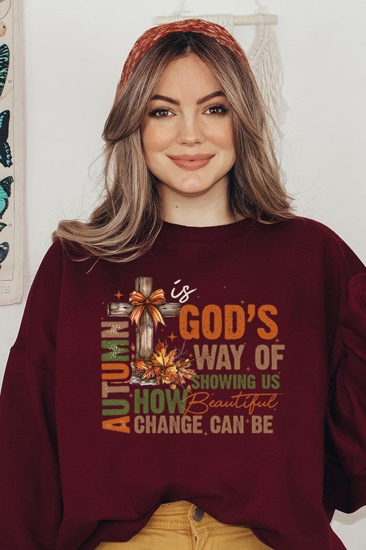 COLOR BEAR "Autumn Is God's Way" Graphic Fleece Sweatshirts