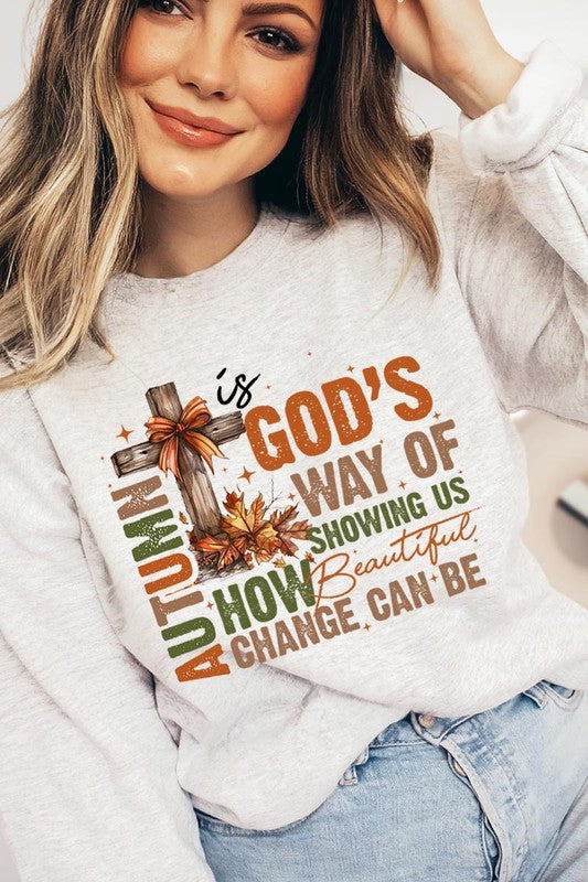 COLOR BEAR "Autumn Is God's Way" Graphic Fleece Sweatshirts