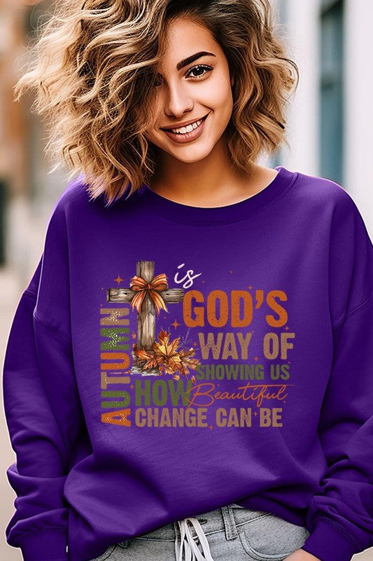 COLOR BEAR "Autumn Is God's Way" Graphic Fleece Sweatshirts