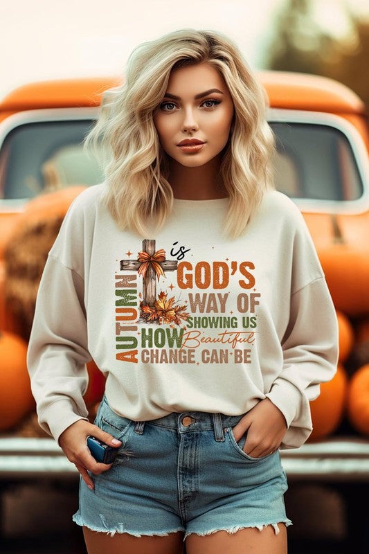 COLOR BEAR "Autumn Is God's Way" Graphic Fleece Sweatshirts