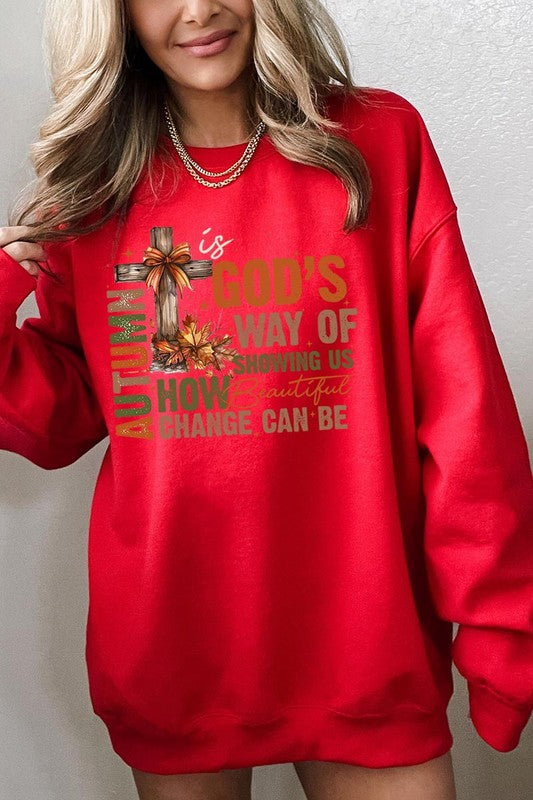 COLOR BEAR "Autumn Is God's Way" Graphic Fleece Sweatshirts