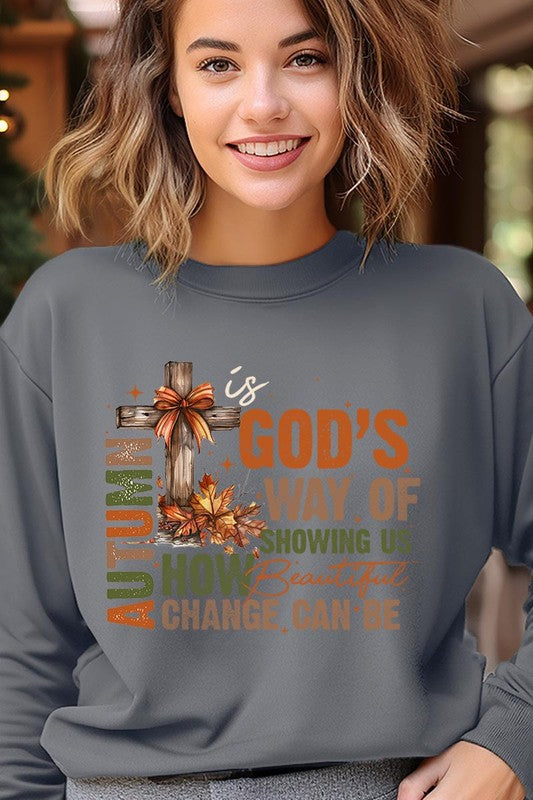 COLOR BEAR "Autumn Is God's Way" Graphic Fleece Sweatshirts