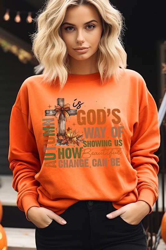 COLOR BEAR "Autumn Is God's Way" Graphic Fleece Sweatshirts