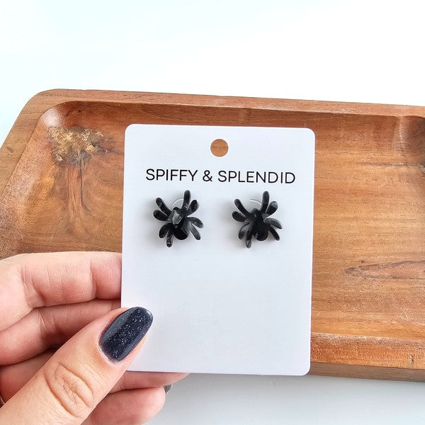 SPIFFY & SPENDID Black Halloween Spider Studs Earrings