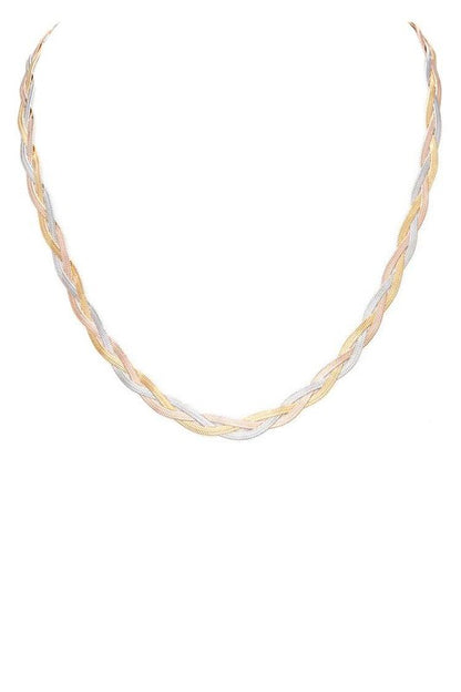 3 Tone Snake Chain Braided Necklace Set