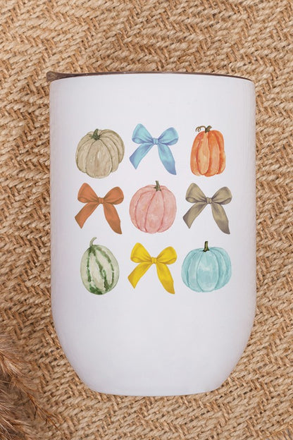 CALI Fall Pumpkins Gourds Bows Wine Cup Tumbler