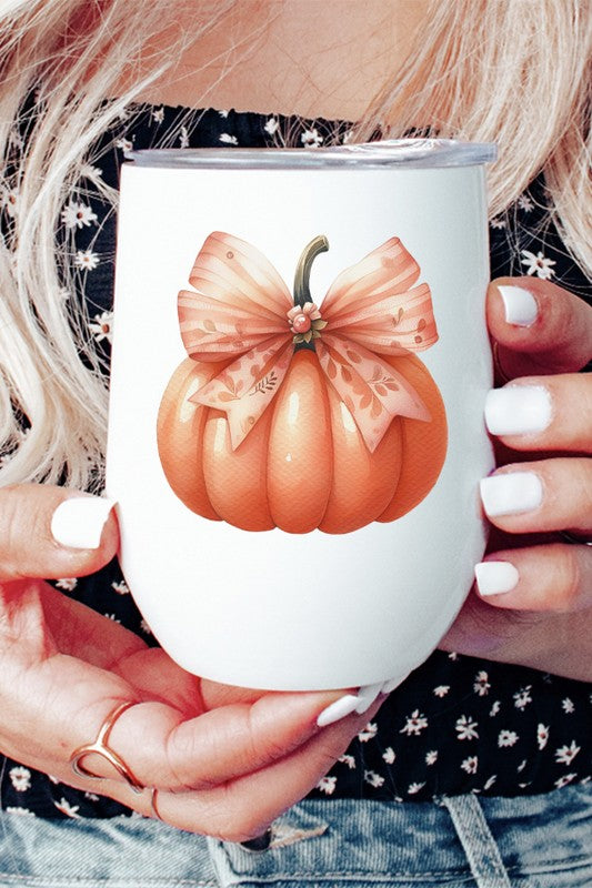 CALI Fall Harvest Pumpkin Bow Wine Cup Tumbler