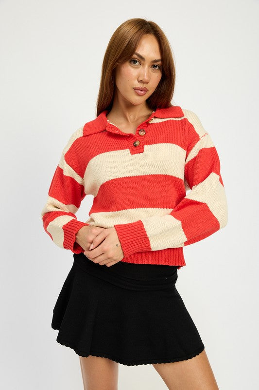 EMORY PARK Striped Half-button Pullower Sweater