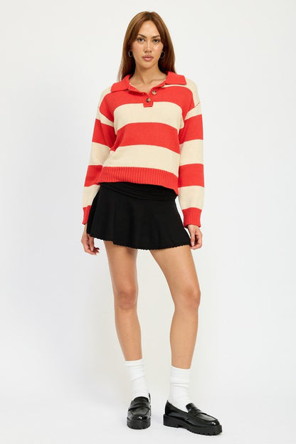 EMORY PARK Striped Half-button Pullower Sweater