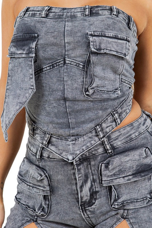 WOMEN FASHION DENIM TWO PIECE SET