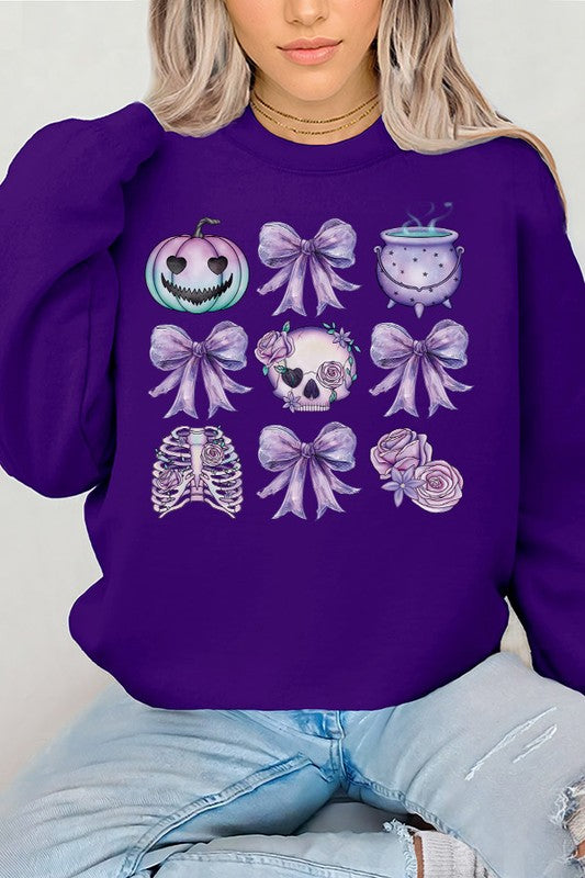 CALI Halloween Purple Teal Pumpkin Skull Sweatshirt