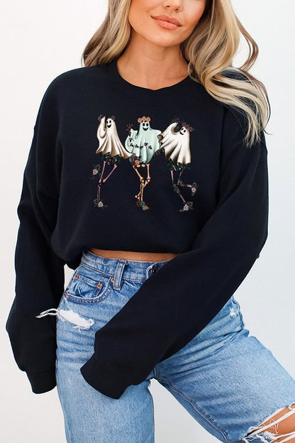 CALI Halloween Vintage Dancing Floral Ghosts Sweatshirt