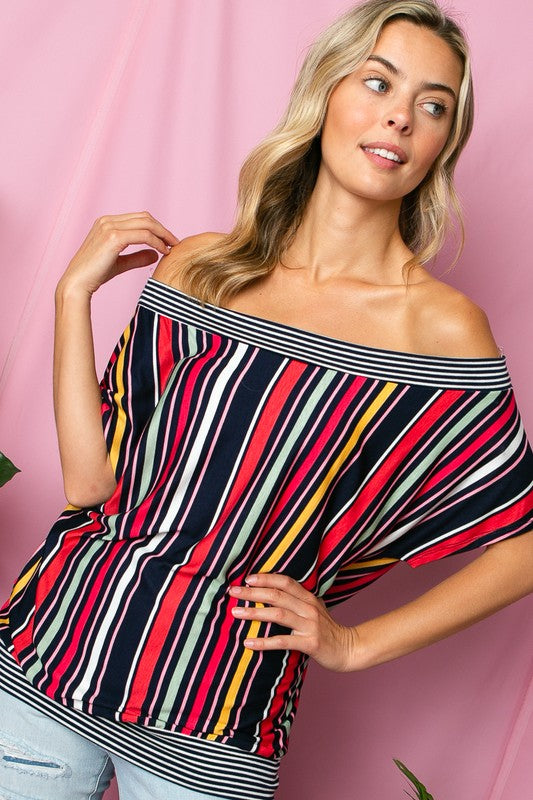 MULTI STRIPE OFF SHOULDER TOP