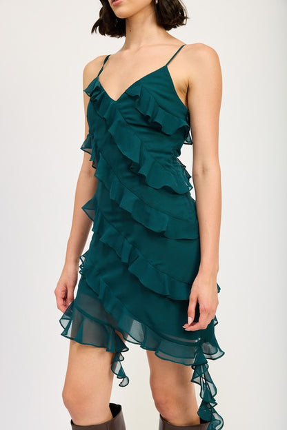 EMORY PARK Asymmetrical Party Mini Dress with Ruffles