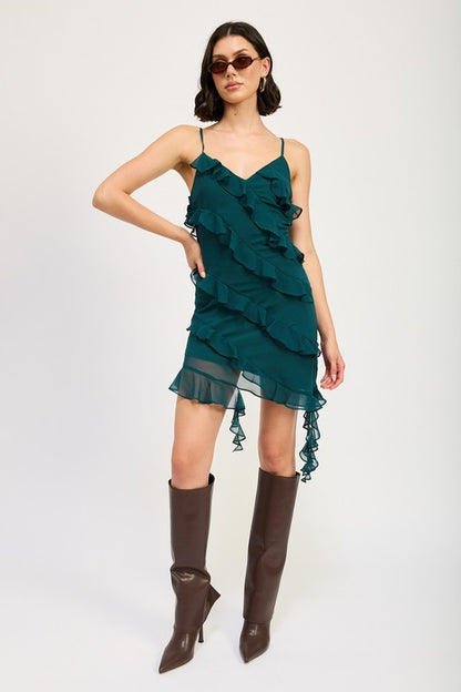 EMORY PARK Asymmetrical Party Mini Dress with Ruffles