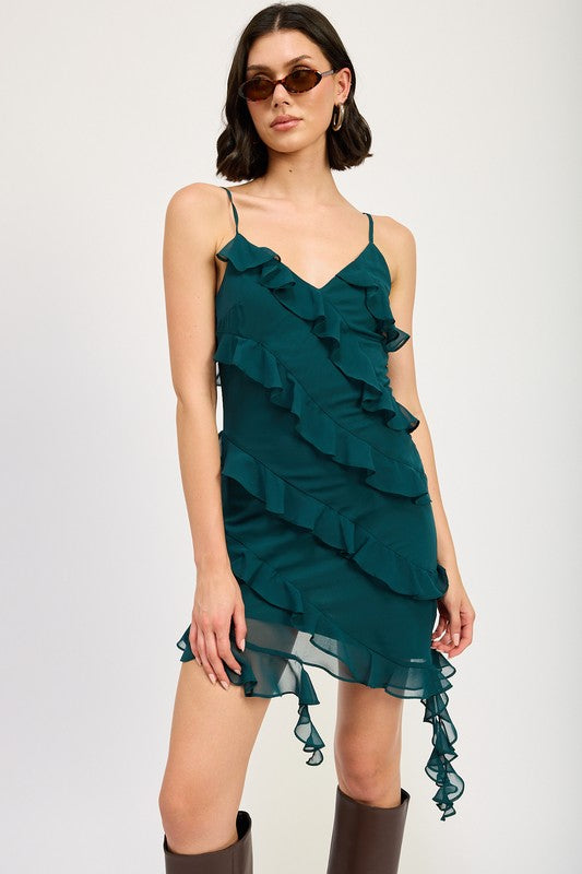 EMORY PARK Asymmetrical Party Mini Dress with Ruffles