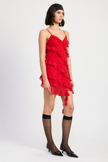 EMORY PARK Asymmetrical Party Mini Dress with Ruffles