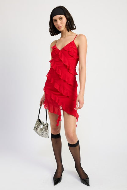 EMORY PARK Asymmetrical Party Mini Dress with Ruffles