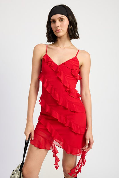 EMORY PARK Asymmetrical Party Mini Dress with Ruffles