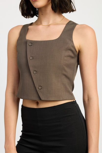 EMORY PARK Casual Brown Asymmetrical Vest Top