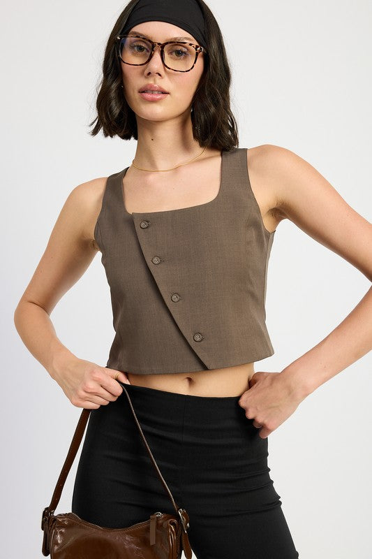 EMORY PARK Casual Brown Asymmetrical Vest Top