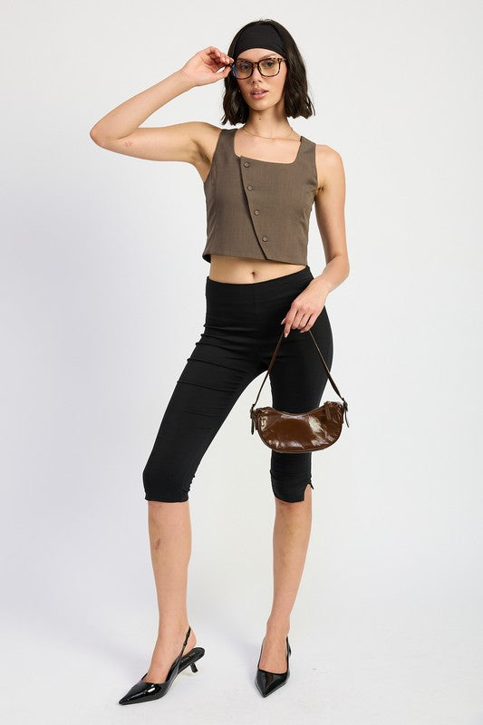 EMORY PARK Casual Brown Asymmetrical Vest Top