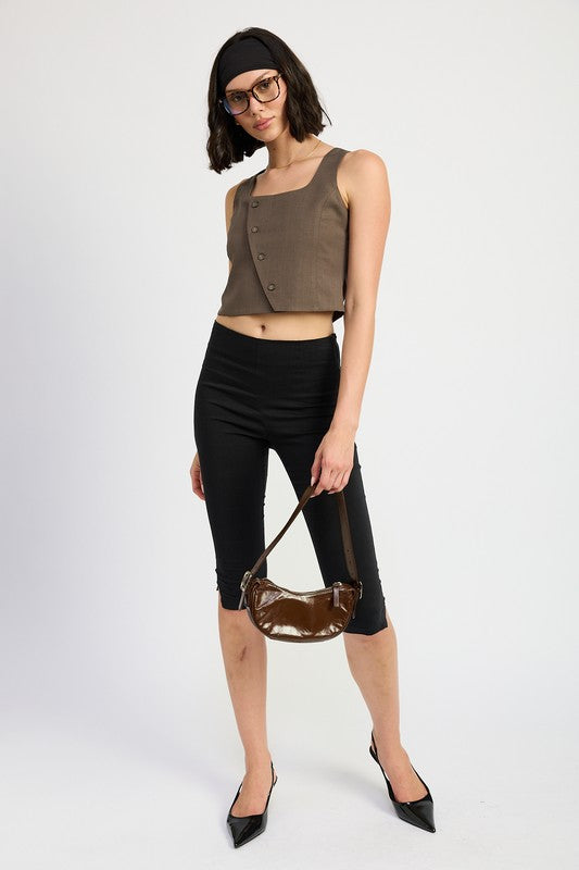 EMORY PARK Casual Brown Asymmetrical Vest Top