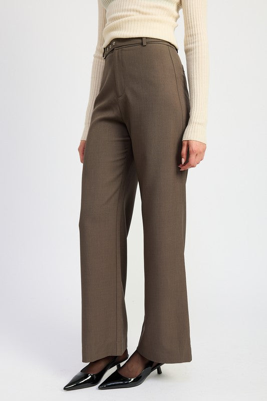 EMORY PARK Brown Trousers Pants with Adjustable Waist Band Buckle