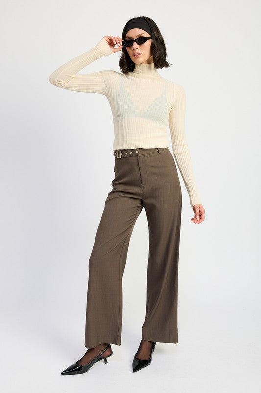 EMORY PARK Brown Trousers Pants with Adjustable Waist Band Buckle