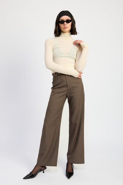 EMORY PARK Brown Trousers Pants with Adjustable Waist Band Buckle