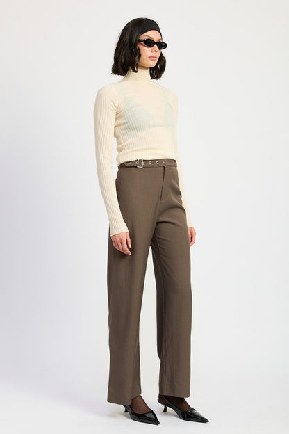 EMORY PARK Brown Trousers Pants with Adjustable Waist Band Buckle