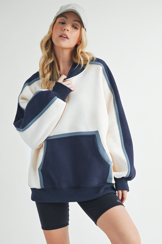 AEMI & Co. Oversized Kate Color block Hooded Sweatshirt