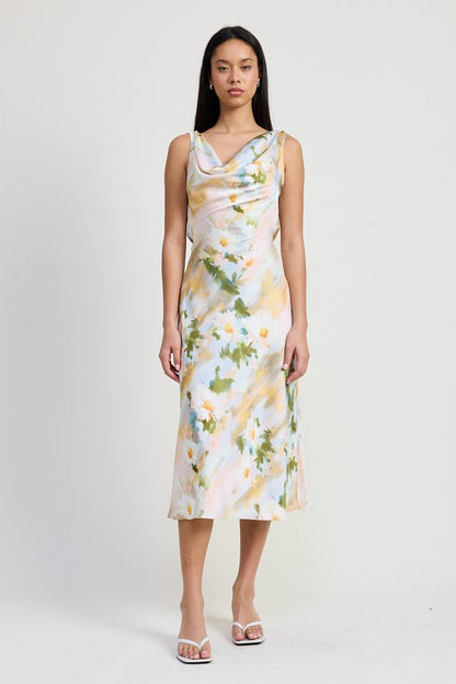 Emory Park Women's Romantic Floral Midi Dress with Cowl