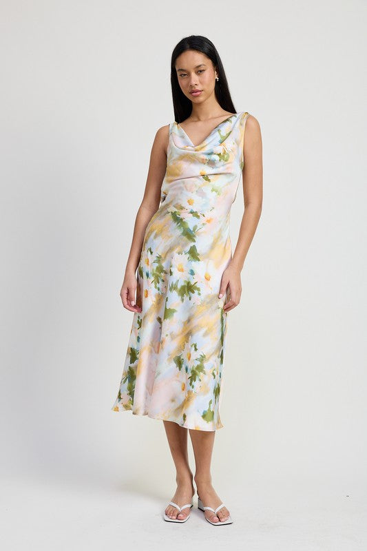 Emory Park Women's Romantic Floral Midi Dress with Cowl