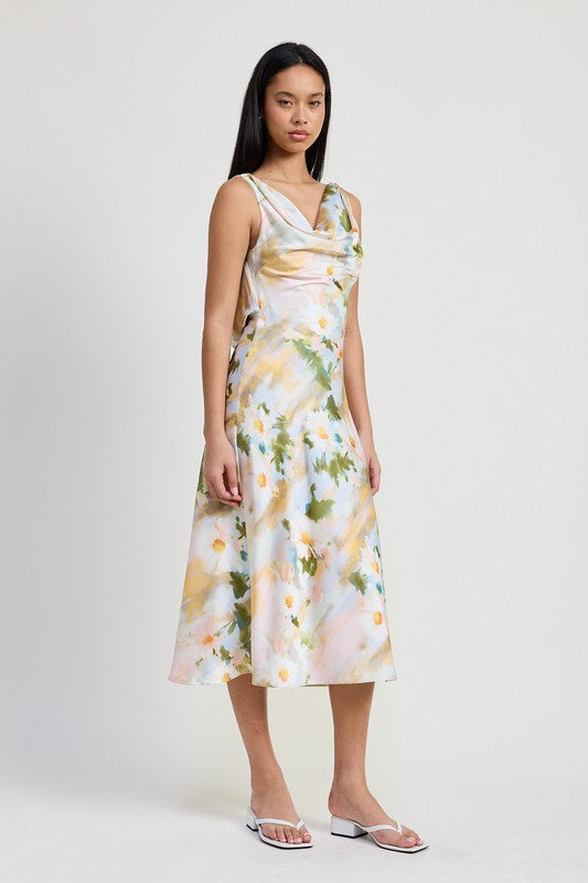 Emory Park Women's Romantic Floral Midi Dress with Cowl