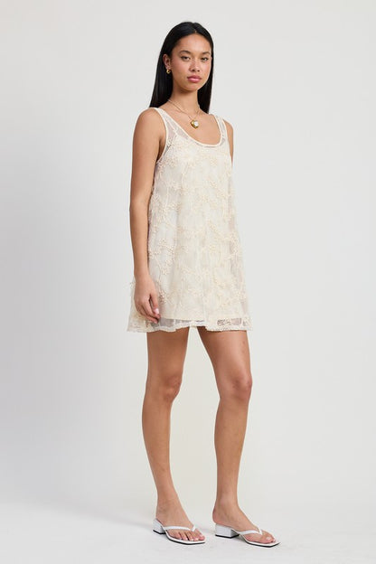 Emory Park Women's Chic Mini Floral Mesh Crochet Dress