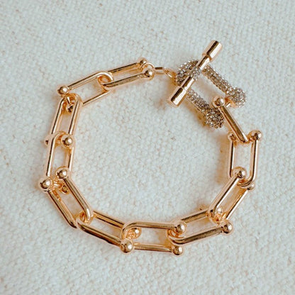 Paved Toggle U Chain Link Bracelet