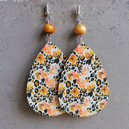 Printed Wooden Teardrop Earrings