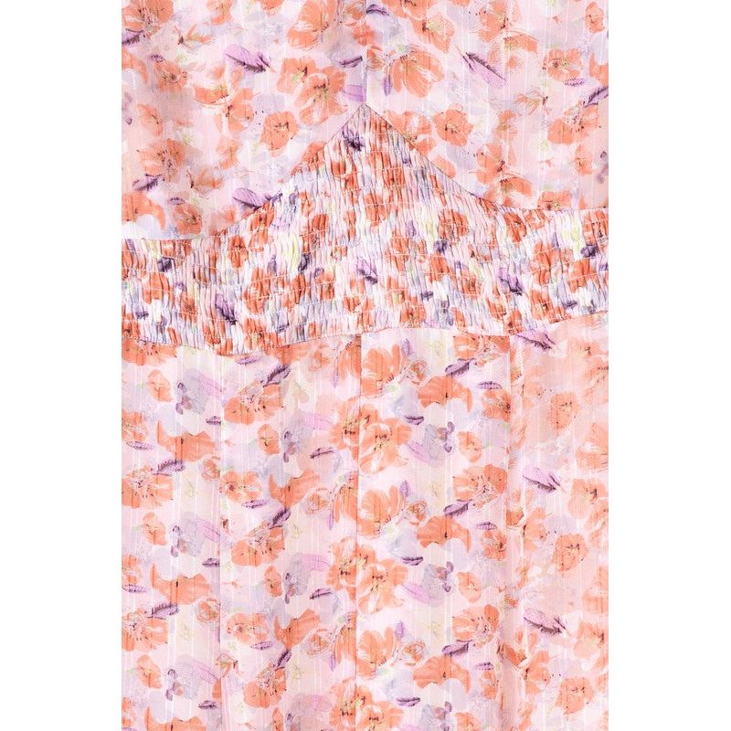 LILOU Floral Chiffon V-neckline Maxi Dress