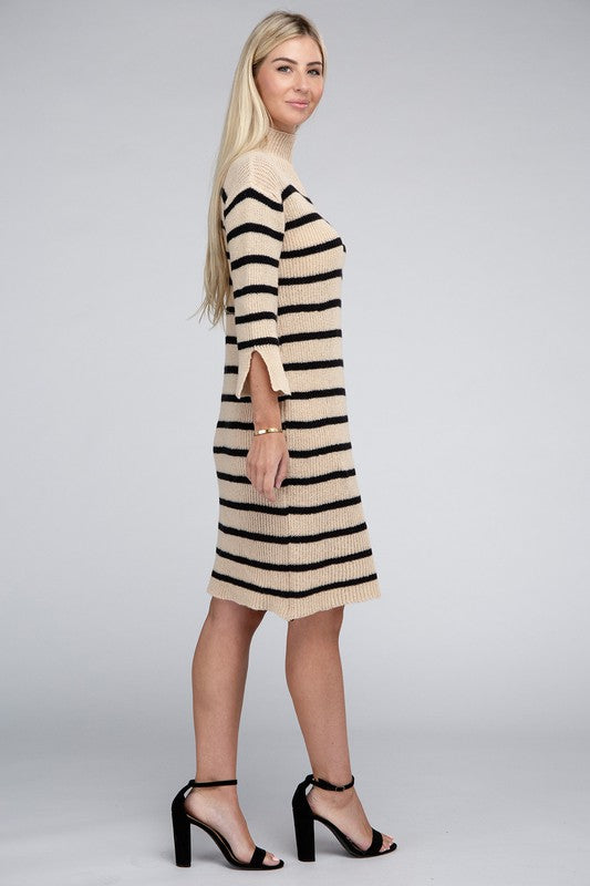 NUVI APPAREL Striped Pattern Sweater Dress