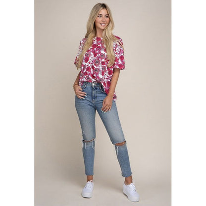 NUVI APPAREL Flutter Sleeve Floral Top