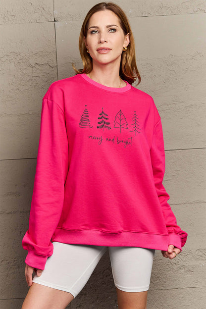 SIMPLY LOVE Full Size "MERRY AND BRIGHT" Graphic Sweatshirt