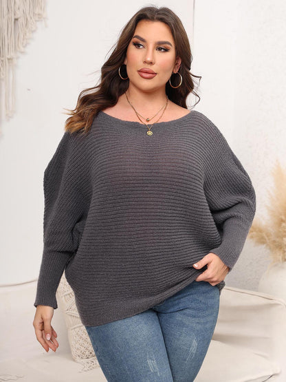 Full Size Boat Neck Batwing Sleeve Sweater-up to 3XL